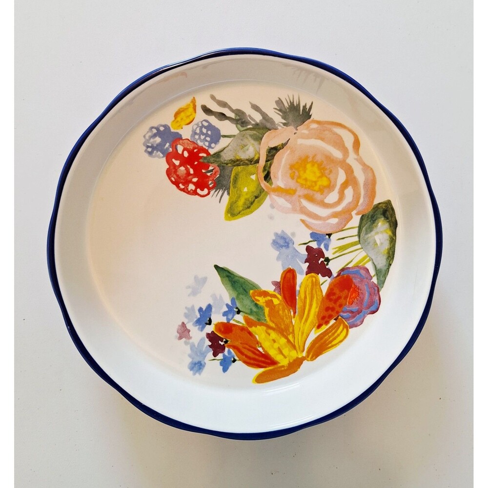 The Pioneer Woman Stoneware Floral Pie Dish 10in 2qt Round Blue Microwave Safe